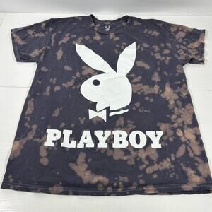 PLAYBOY Black and Tan Graphic Tee Size Large EE0587